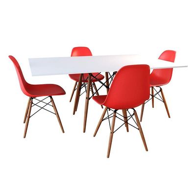 Conjunto De Mesa De Jantar Retangular 120X75 Tampo De Madeira Branco Com 4 Cadeiras Cor: Branco