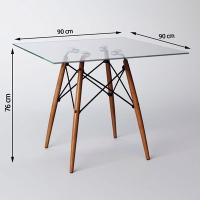 Conjunto De Mesa De Jantar Quadrada 90Cm Tampo De Vidro Com 4 Cadeiras Pretas