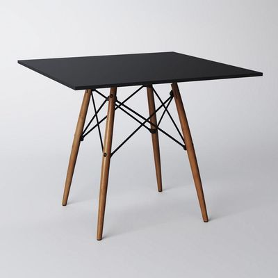 Conjunto De Mesa De Jantar Quadrada 90Cm Tampo De Madeira Preto Com 2 Cadeiras Pretas
