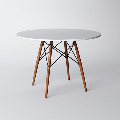 Conjunto De Mesa De Jantar Redonda 110Cm Tampo De Madeira Branco Com 4 Cadeiras Brancas