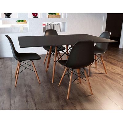 Conjunto De Mesa De Jantar Retangular 120X75 Tampo De Madeira Preto Com 4 Cadeiras Pret - Cor: Preto