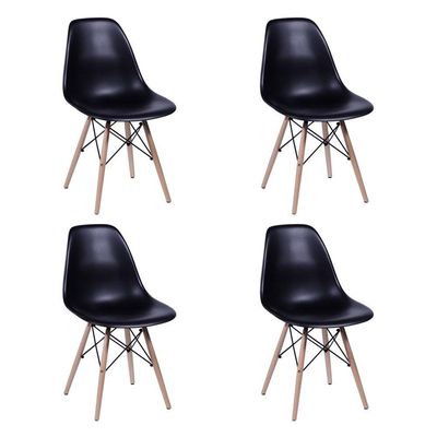 Conjunto De Mesa De Jantar Quadrada 90Cm Tampo De Madeira Preto Com 4 Cadeiras Pretas