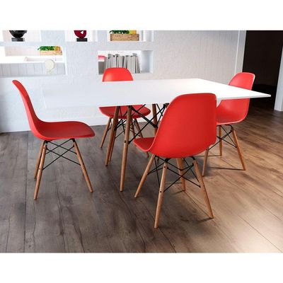 Conjunto De Mesa De Jantar Retangular 120X75 Tampo De Madeira Branco Com 4 Cadeiras Cor: Branco