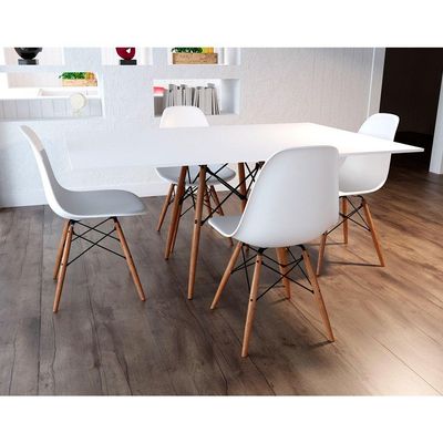 Conjunto De Mesa De Jantar Retangular 120X75 Tampo De Madeira Branco Com 4 Cadeiras Cor: Branco