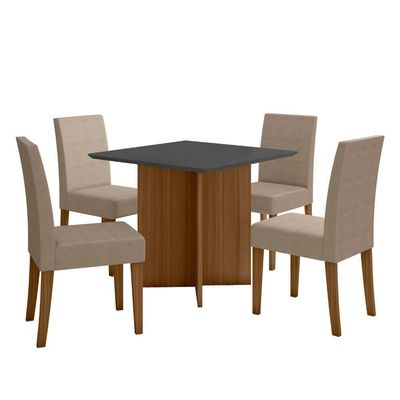 Conjunto Sala De Jantar Quadrada Mesa Helo 90cm E 04 Cadeiras Josi Carvalho Com Grafite