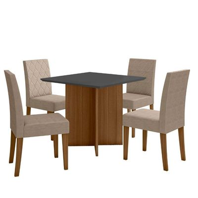 Conjunto Sala De Jantar Quadrada Mesa Helo 90cm E 04 Cadeiras Jade Carvalho E Grafite
