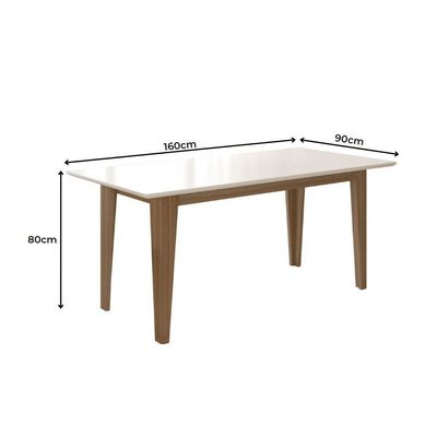 Conjunto Sala De Jantar Retangular Mesa Liz 160cm E 06 Cadeiras Josi Carvalho Com Off White