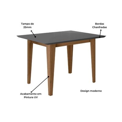 Conjunto Sala De Jantar Retangular Mesa Kate 120cm E 04 Cadeiras Josi Carvalho Com Grafite