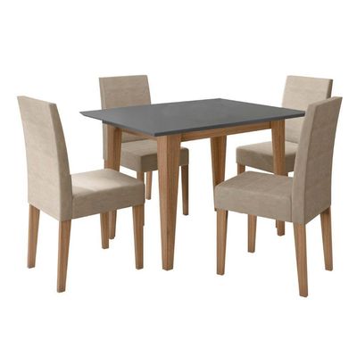 Conjunto Sala De Jantar Retangular Mesa Kate 120cm E 04 Cadeiras Josi Carvalho Com Grafite