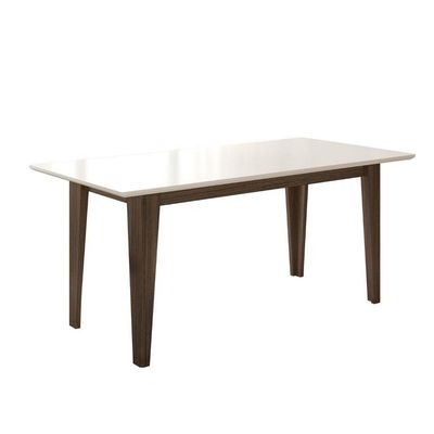 Conjunto Sala De Jantar Retangular Mesa Liz 160cm E 06 Cadeiras Josi Amêndoa Com Off White