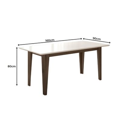 Conjunto Sala De Jantar Retangular Mesa Liz 160cm E 06 Cadeiras Josi Amêndoa Com Off White