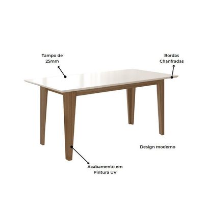 Conjunto Sala De Jantar Retangular Mesa Liz 160cm E 06 Cadeiras Josi Carvalho Com Off White