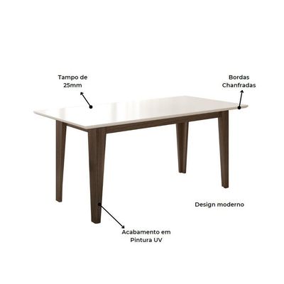 Conjunto Sala De Jantar Retangular Mesa Liz 160cm E 06 Cadeiras Josi Amêndoa Com Off White