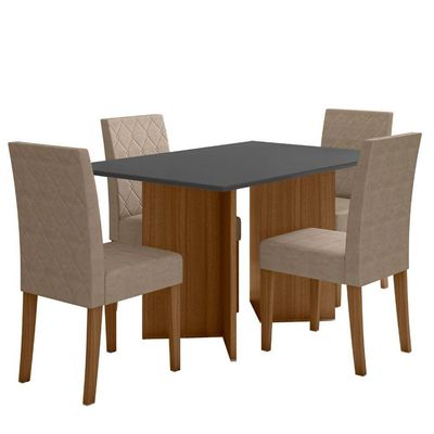Conjunto Sala De Jantar Retangular Mesa Helo 120cm E 04 Cadeiras Jade Carvalho Com Grafite