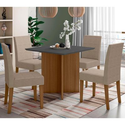 Conjunto Sala De Jantar Quadrada Mesa Helo 90cm E 04 Cadeiras Josi Carvalho Com Grafite