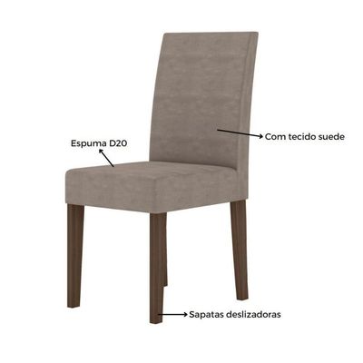 Conjunto Sala De Jantar Retangular Mesa Kate 120cm E 04 Cadeiras Josi Poliman Móveis Amêndoa