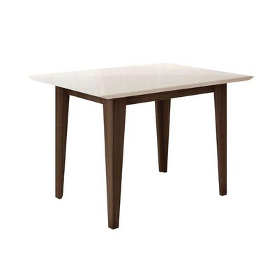 Conjunto Sala De Jantar Retangular Mesa Kate 120cm E 04 Cadeiras Josi Amêndoa Com Off White
