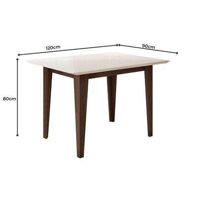 Conjunto Sala De Jantar Retangular Mesa Kate 120cm E 04 Cadeiras Josi Amêndoa Com Off White