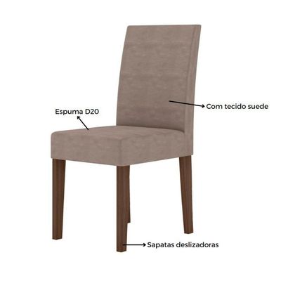 Conjunto Sala De Jantar Retangular Mesa Kate 120cm E 04 Cadeiras Josi Amêndoa Com Off White