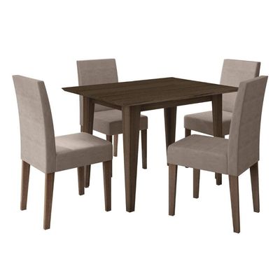 Conjunto Sala De Jantar Retangular Mesa Kate 120cm E 04 Cadeiras Josi Poliman Móveis Amêndoa