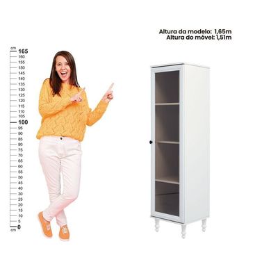 Cristaleira Estante Para Livros Ditália 1 Porta Vidro E-963 Branco