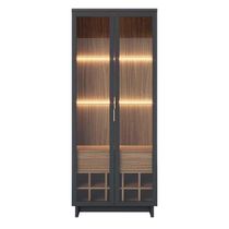 Cristaleira Decorativa Com Led Tenerife Preto/noce G73 - Gran Belo