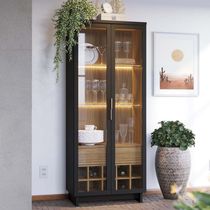 Cristaleira Decorativa Com Led Tenerife Preto/noce G73 - Gran Belo
