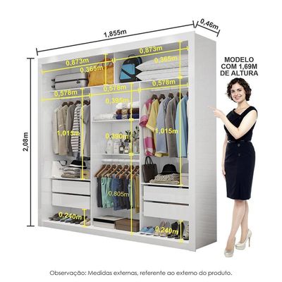 Quarto Completo De Casal Com Closet Clarice 4 Gavetas E Cama Paula Carioca Móveis Branco