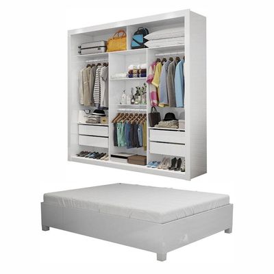 Quarto Completo De Casal Com Closet Clarice 4 Gavetas E Cama Paula Carioca Móveis Branco