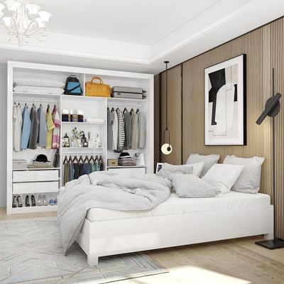 Quarto Completo De Casal Com Closet Clarice 4 Gavetas E Cama Paula Carioca Móveis Branco