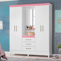 Jogo De Quarto Roupeiro E Comoda Munique Branco Rosa