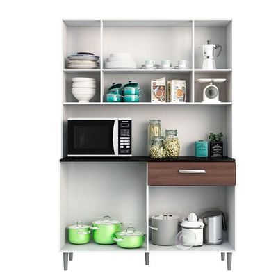 Kit Cozinha 8 Portas 1 Gaveta Gabi Branco Com Arena E Amêndoa