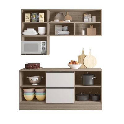 Cozinha Completa Etna 5 Peças Poliman Móveis Carvalho Oak E Off White