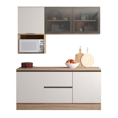 Cozinha Completa Etna 5 Peças Poliman Móveis Carvalho Oak E Off White