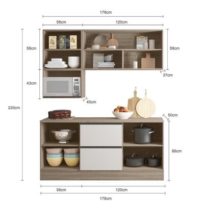 Cozinha Completa Etna 5 Peças Poliman Móveis Carvalho Oak E Off White
