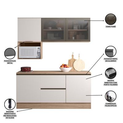 Cozinha Completa Etna 5 Peças Poliman Móveis Carvalho Oak E Off White