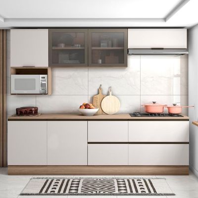 Cozinha Completa Etna 7 Peças Balcão Cooktop Poliman Móveis Carvalho Oak E Off White