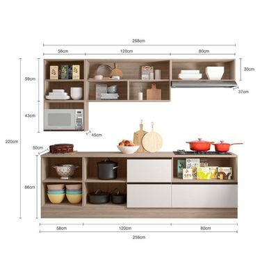 Cozinha Completa Etna 7 Peças Balcão Cooktop Poliman Móveis Carvalho Oak E Off White