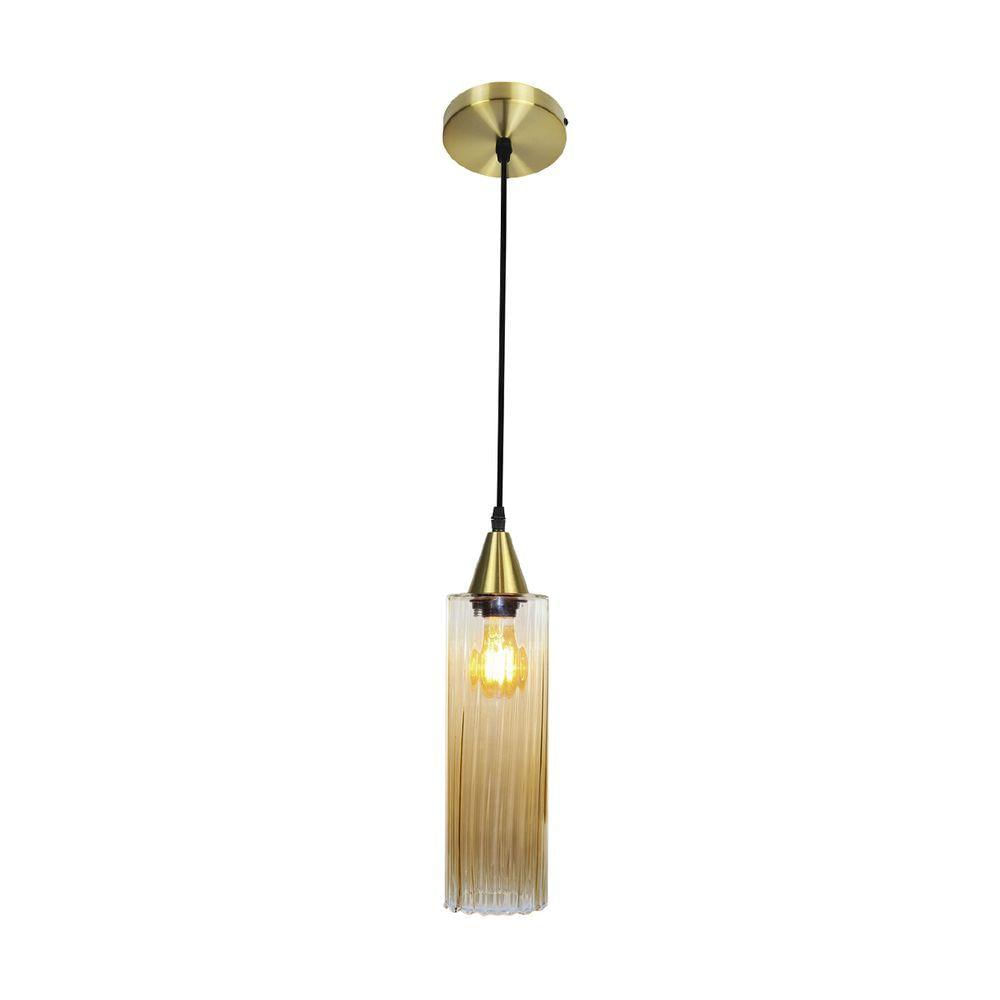 Lustre Pendente Taschibra Anne Canelado E27 Conhaque Bivolt Ouro