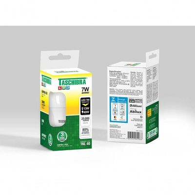 Lâmpada Led Bulbo Tkl 7w Taschibra E27 Bivolt 3000k Luz Quente