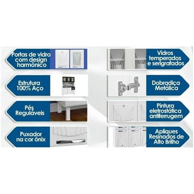 Kit Cozinha Star 3 Portas De Vidro Com 2 Gavetas Telasul