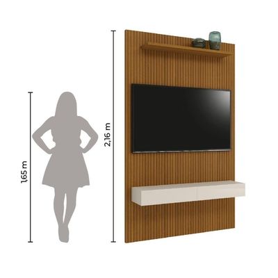 Painel Para Tv Até 55 Polegadas Ripado Impressão 3d Egeo Com Nicho 1,35m Cedro Off White Edn Cedro