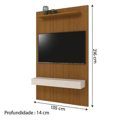 Painel Para Tv Até 55 Polegadas Ripado Impressão 3d Egeo Com Nicho 1,35m Cedro Off White Edn Cedro