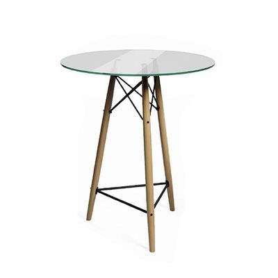 Conjunto Mesa Bistrô Eames Eiffel Vidro Com 3 Banquetas Brancas De Madeira - Cor: Branco