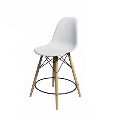 Conjunto Mesa Bistrô Eames Eiffel Vidro Com 3 Banquetas Brancas De Madeira - Cor: Branco