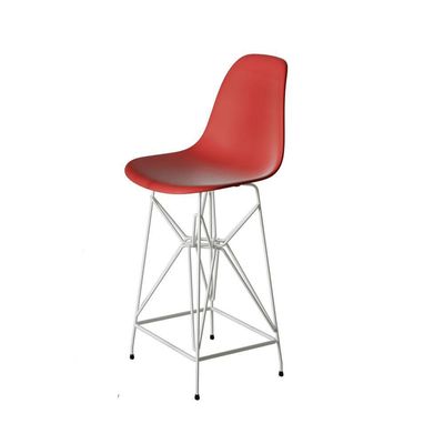 Jogo Mesa Bistrô Eames Tampo Amêndoa 60Cm 2 Banquetas Vermelha Base Ferro Branco - Cor: Amendoa