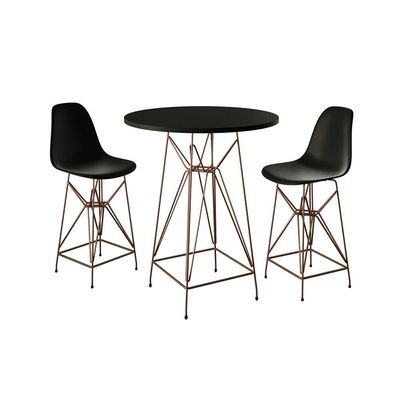 Jogo Mesa Bistrô Eames Preta 60Cm 2 Banquetas Preta Base Ferro Cobre - Cor: Preto