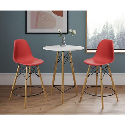 Mesa Bistrô Eames Eiffel Branca Com 2 Banquetas Vermelhas De Madeira - Cor: Branco