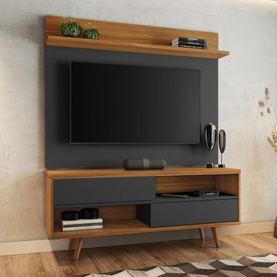 Bancada Retrô Com Painel Para Tv De Até 50 Polegadas Notável Preto / Freijó Trend Preto