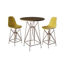 Jogo Mesa Bistrô Eames Tampo Amêndoa 60Cm 2 Banquetas Amarela Base Ferro Cobre - Cor: Amendoa